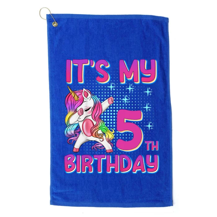 5th Birthday Girl Unicorn Five Year Old Platinum Collection Golf Towel