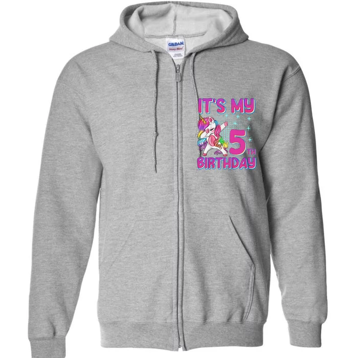 5th Birthday Girl Unicorn Five Year Old Full Zip Hoodie