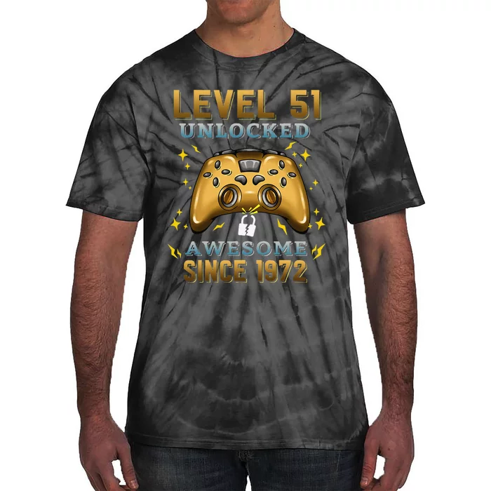 51st Birthday Gift Level 51 Unlocked 51 Years Old Gamer Tie-Dye T-Shirt