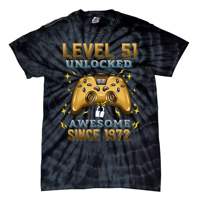 51st Birthday Gift Level 51 Unlocked 51 Years Old Gamer Tie-Dye T-Shirt