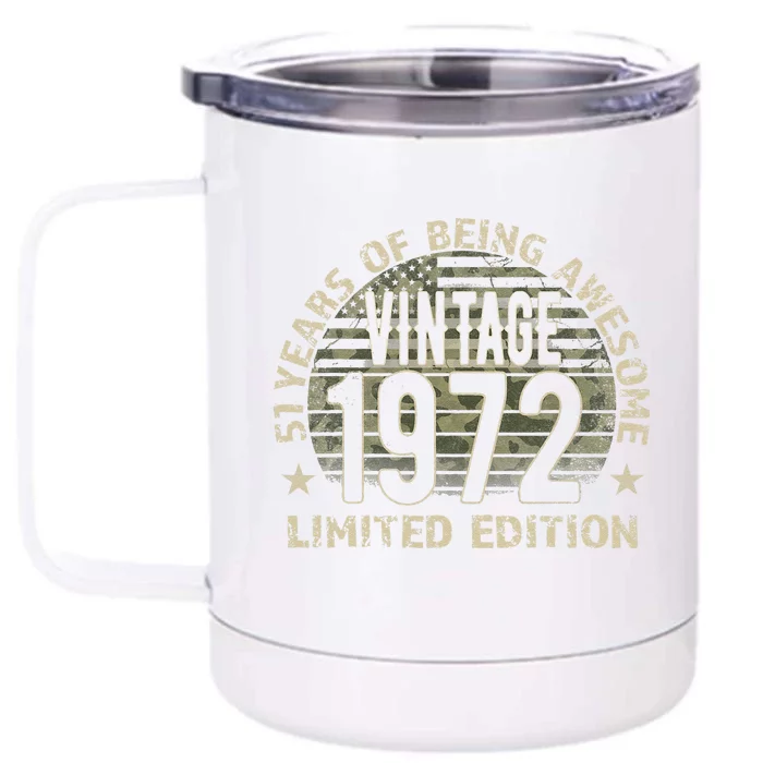 51th Birthday Gift Vintage 1972 51 Years Old Army Effect Front & Back 12oz Stainless Steel Tumbler Cup