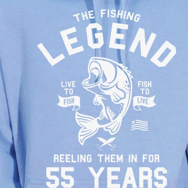 55th Birthday Gift The Fishing Legend 55 Years Fisherman Unisex Surf Hoodie