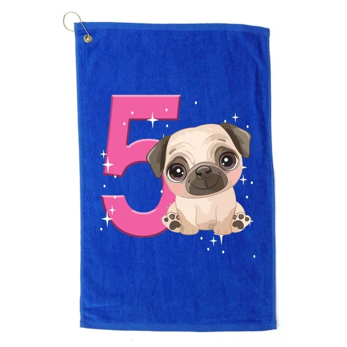 5th Birthday Girl Pug Dog Birthday Shirts Party Pug Kids Five Platinum Collection Golf Towel