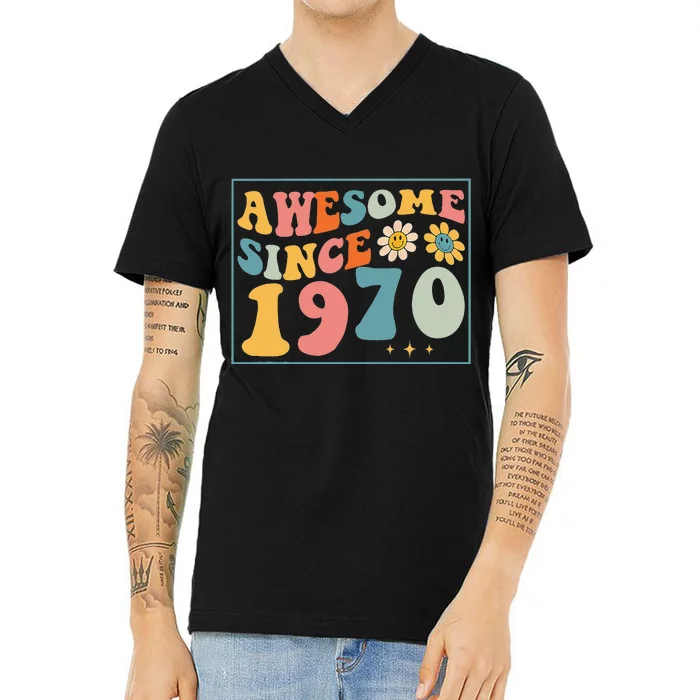 52nd Birthday Gifts Awesome Since 1970 52 Years Old Groovy V-Neck T-Shirt