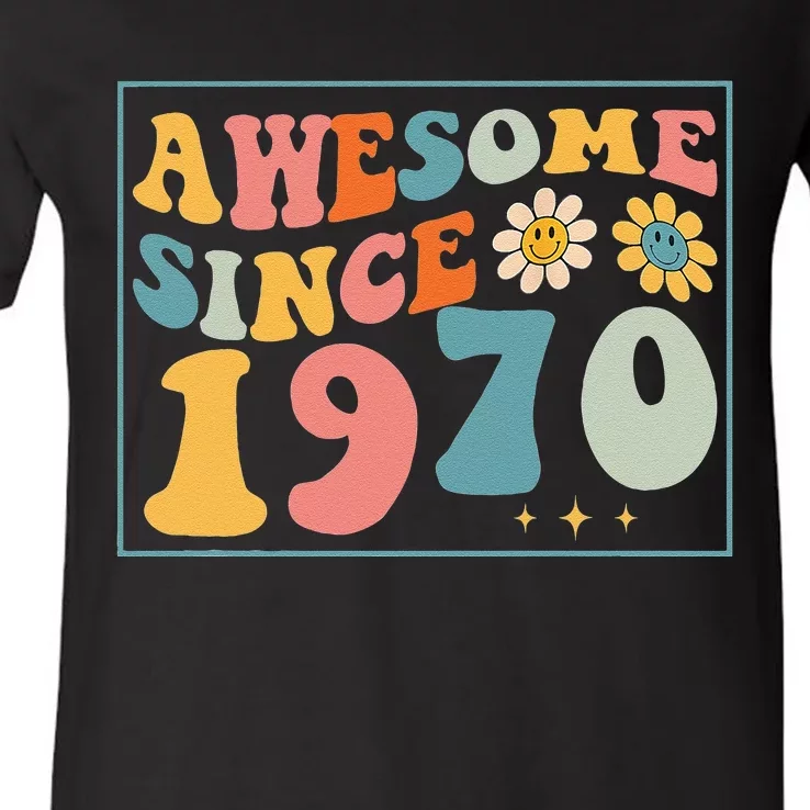 52nd Birthday Gifts Awesome Since 1970 52 Years Old Groovy V-Neck T-Shirt