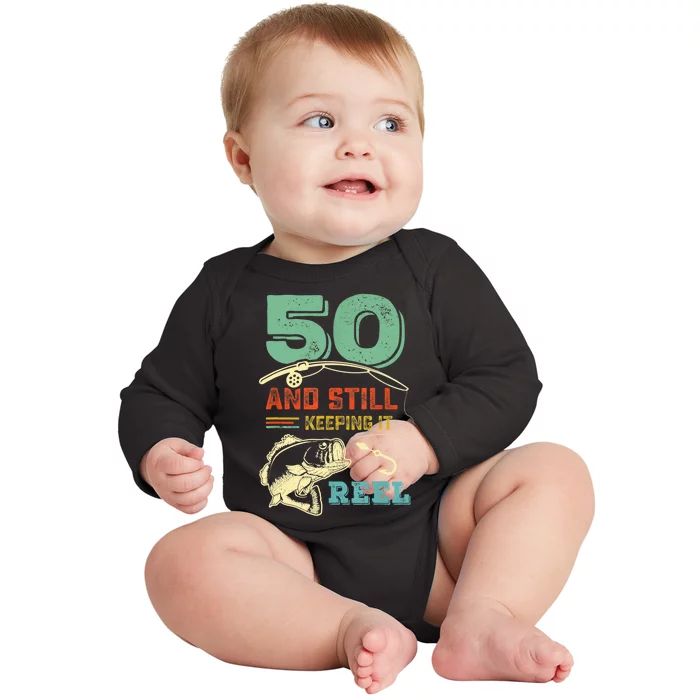 50th Birthday Gift For Fisherman Mens Baby Long Sleeve Bodysuit