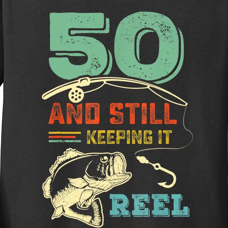 50th Birthday Gift For Fisherman Mens Kids Long Sleeve Shirt