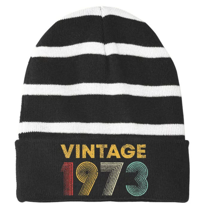 50th Birthday Gift Vintage 1973 50 Years Old Striped Beanie with Solid Band