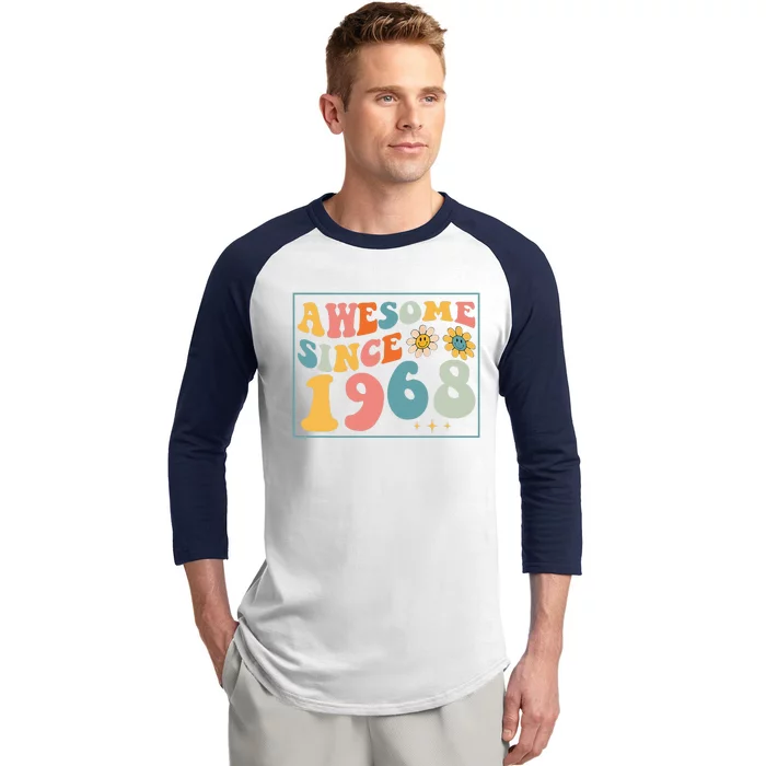 54th Birthday Gifts Awesome Since 1968 54 Years Old Groovy Baseball Sleeve Shirt