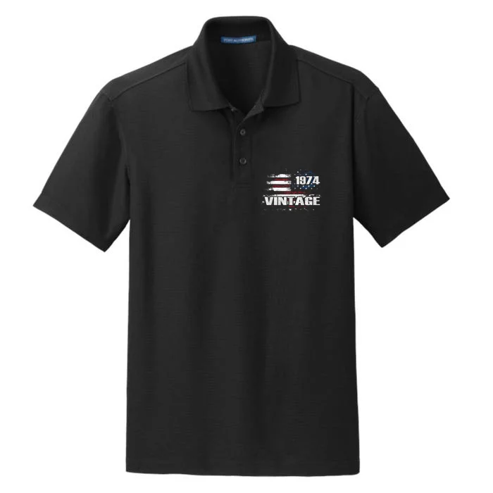 50th Birthday Gifts Retro Vintage 1974 Usa Flag 50 Years Old Dry Zone Grid Performance Polo