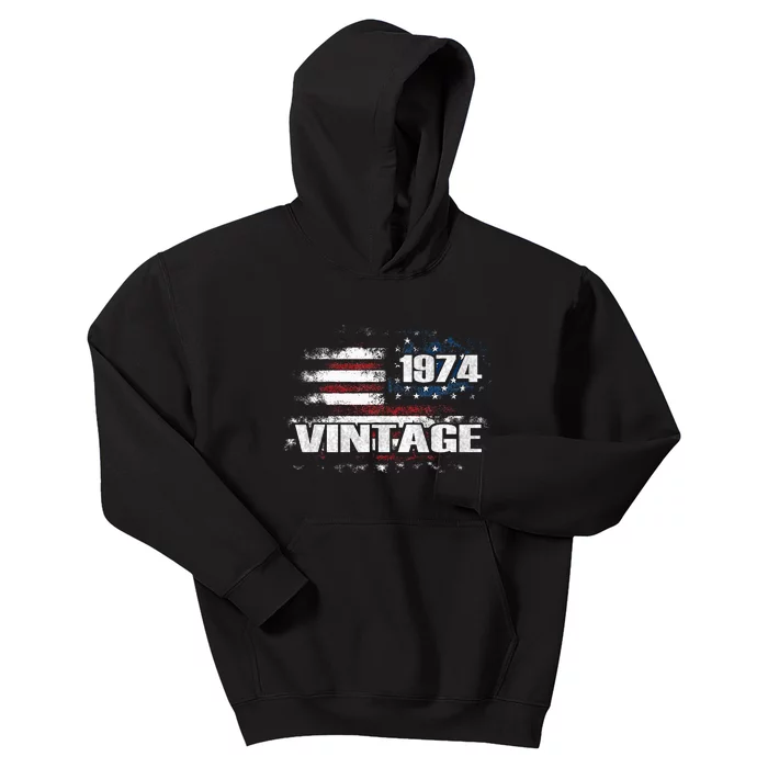 50th Birthday Gifts Retro Vintage 1974 Usa Flag 50 Years Old Kids Hoodie