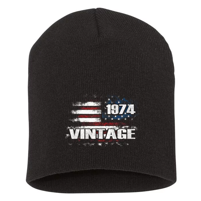 50th Birthday Gifts Retro Vintage 1974 Usa Flag 50 Years Old Short Acrylic Beanie