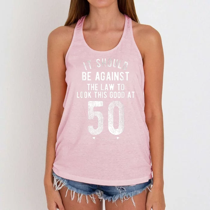 50th Birthday Gag Gift Idea 50 Year Old Joke Women's Knotted Racerback Tank