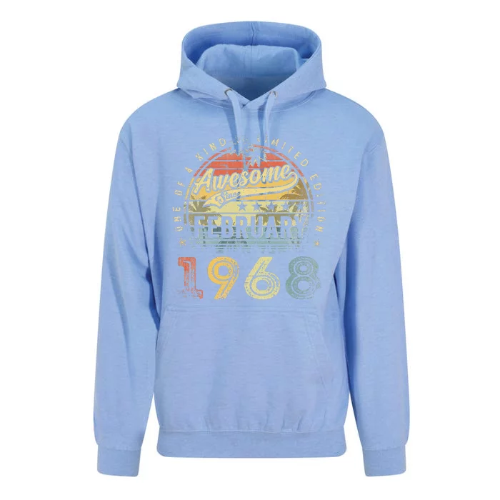 55th Birthday Gift Awesome Since February 1968 55 Year Old Unisex Surf Hoodie