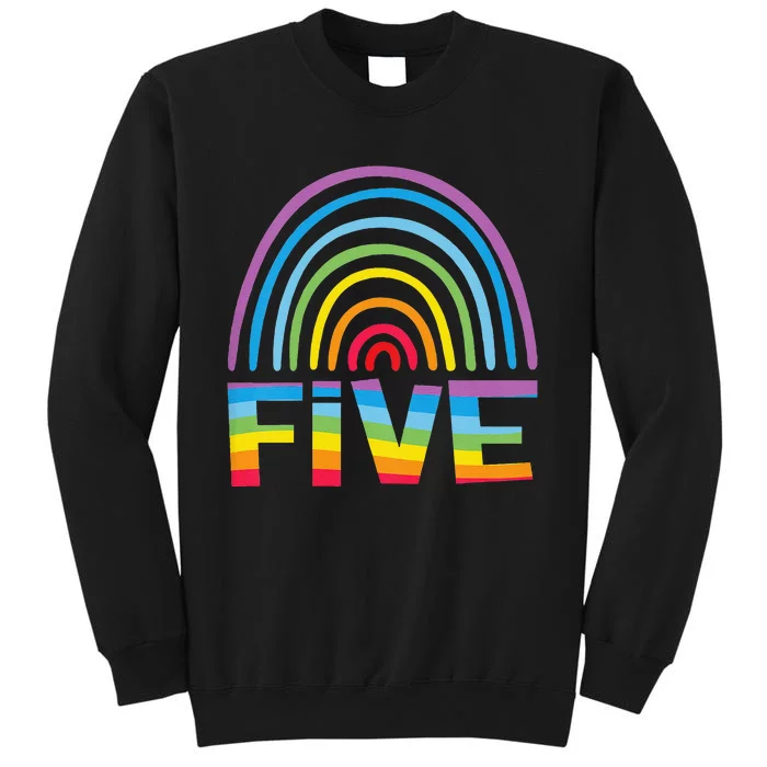 5th Birthday Gift Rainbow Fan 5 Years Olds 5 Bday Tall Sweatshirt