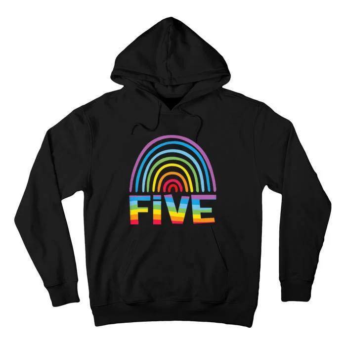 5th Birthday Gift Rainbow Fan 5 Years Olds 5 Bday Tall Hoodie