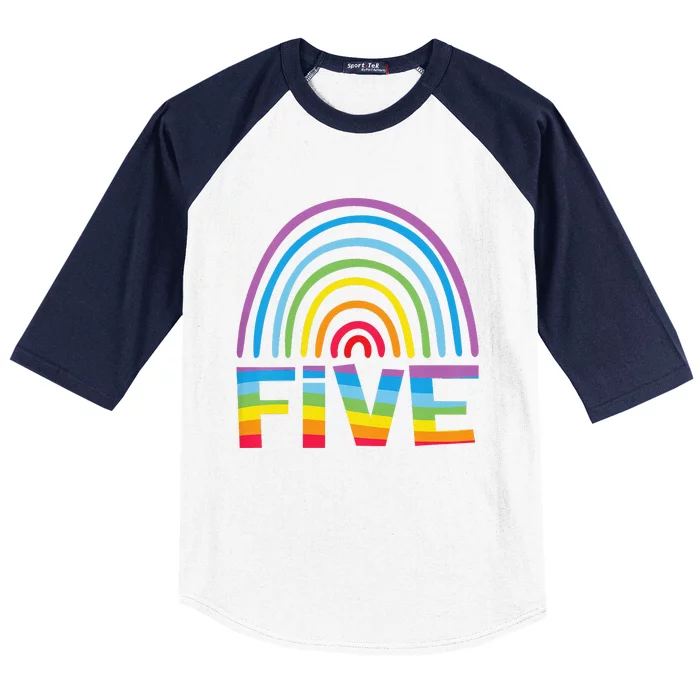 5th Birthday Gift Rainbow Fan 5 Years Olds 5 Bday Baseball Sleeve Shirt