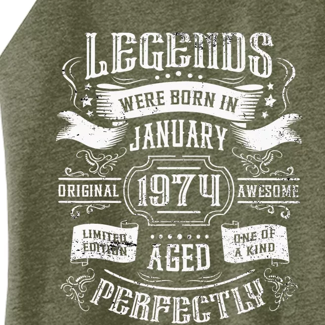 50th Birthday Legends Were Born In January 1974 Women’s Perfect Tri Rocker Tank