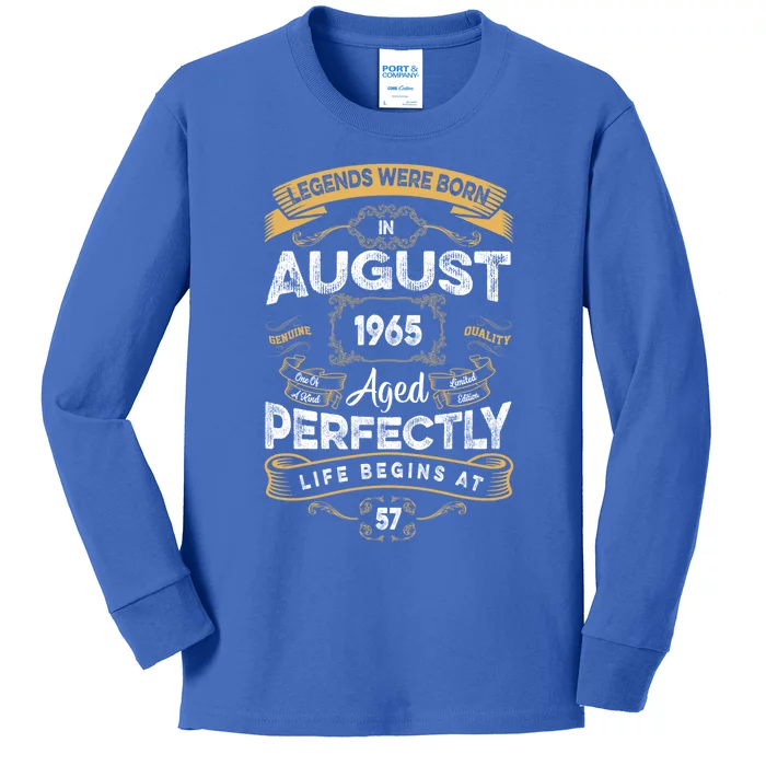 57th Birthday Legends Were Born In August 1965 Gift Kids Long Sleeve Shirt