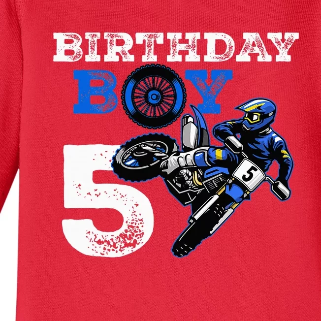 5th Birthday Motocross Mx Dirt Bike 5 Year Old Funny B Day Baby Long Sleeve Bodysuit