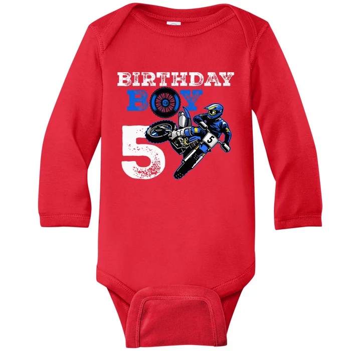 5th Birthday Motocross Mx Dirt Bike 5 Year Old Funny B Day Baby Long Sleeve Bodysuit