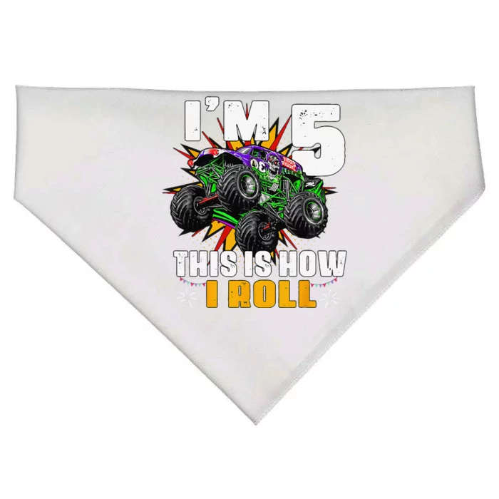 5th Birthday Monster Truck Rule JAM Five Years USA-Made Doggie Bandana