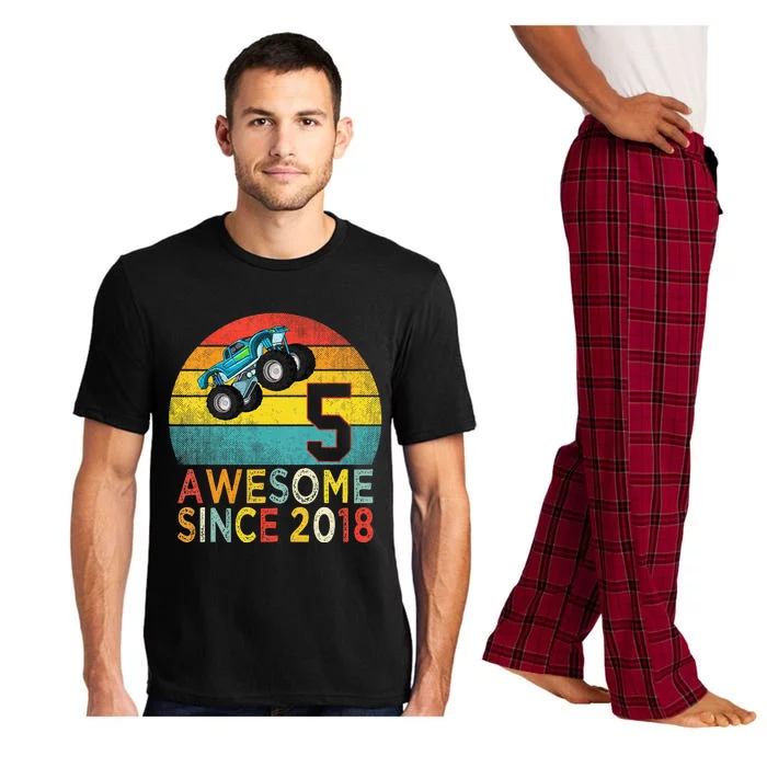 5th Birthday Monster Truck Lover 5 Years Old Vintage Retro Pajama Set