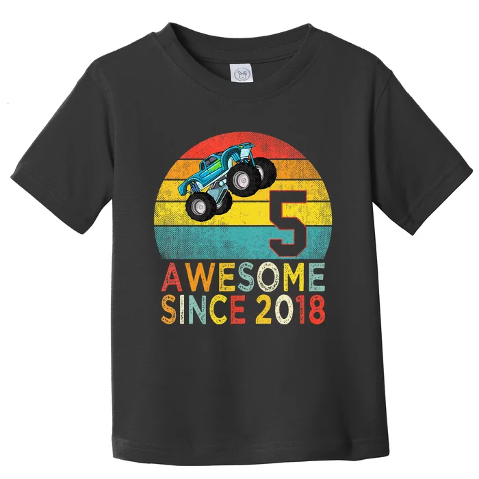 5th Birthday Monster Truck Lover 5 Years Old Vintage Retro Toddler T-Shirt