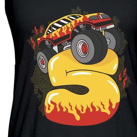 5th Birthday Monster Truck Ladies Essential Flowy Tank