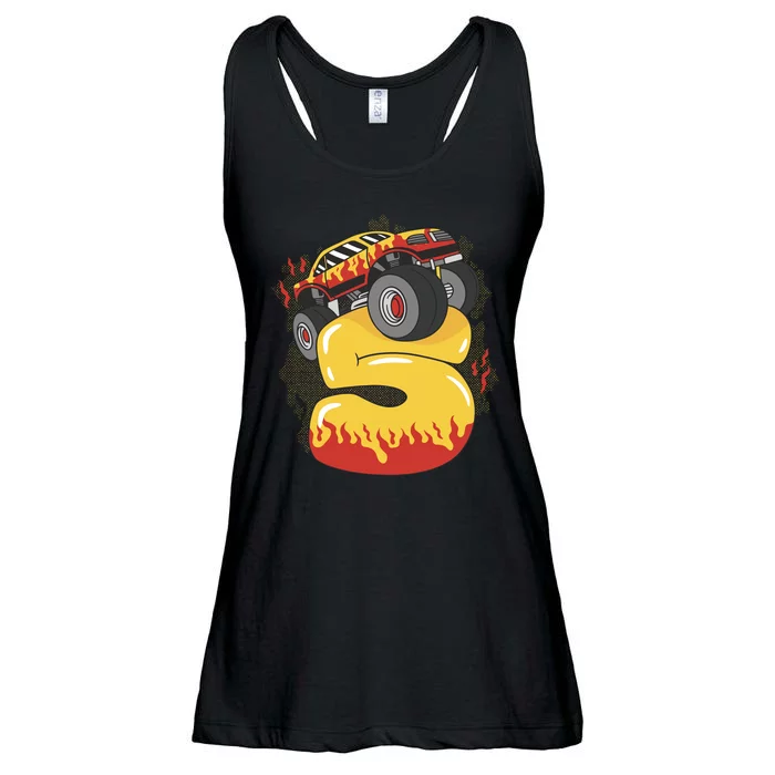 5th Birthday Monster Truck Ladies Essential Flowy Tank