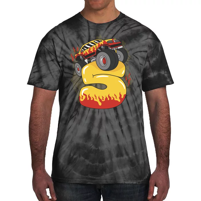 5th Birthday Monster Truck Tie-Dye T-Shirt