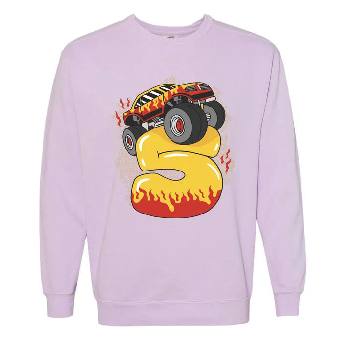 5th Birthday Monster Truck Garment-Dyed Sweatshirt