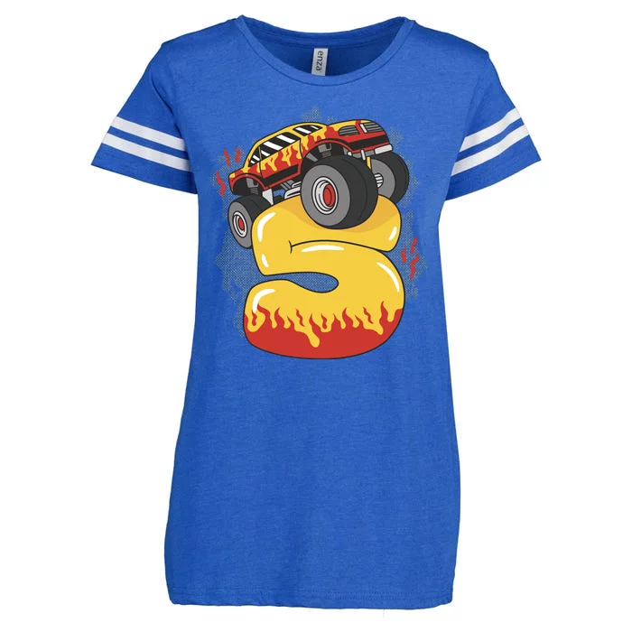 5th Birthday Monster Truck Enza Ladies Jersey Football T-Shirt