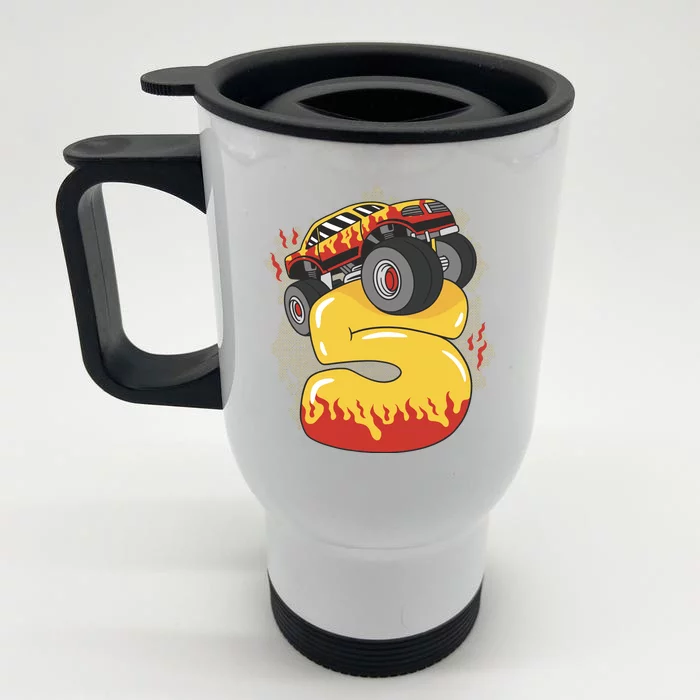 5th Birthday Monster Truck Front & Back Stainless Steel Travel Mug