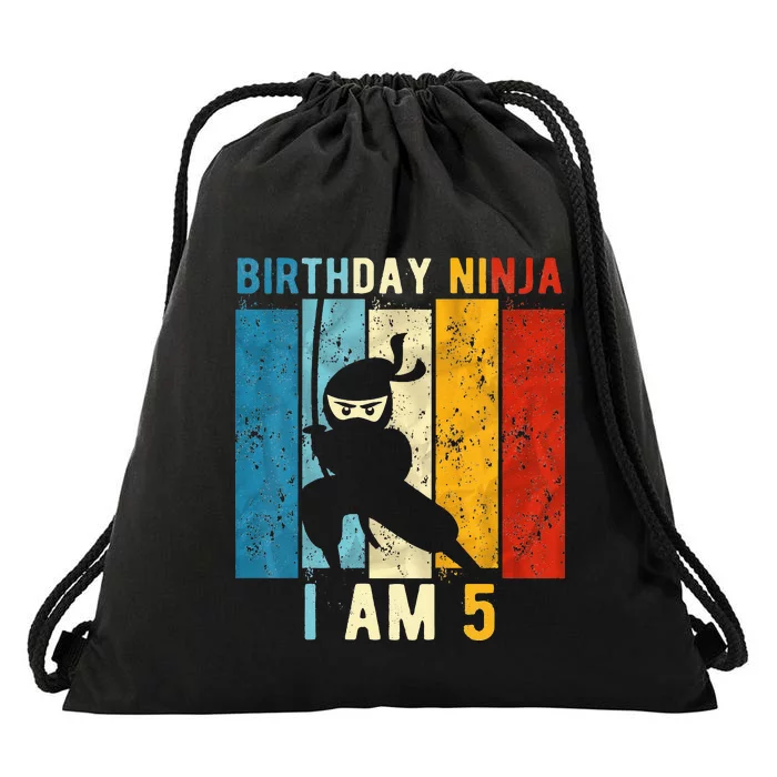 5th Birthday Ninja 5 Year Old Birthday Drawstring Bag