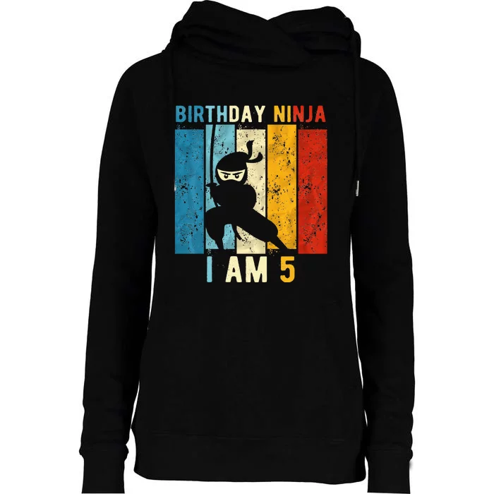 5th Birthday Ninja 5 Year Old Birthday Womens Funnel Neck Pullover Hood