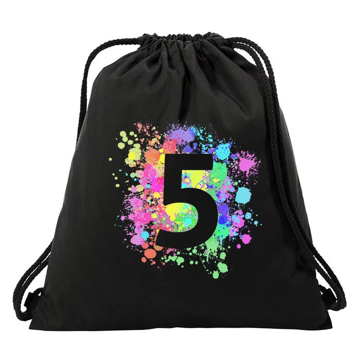 5th Birthday Paint Splashes Splatter Colorful Art Drawstring Bag