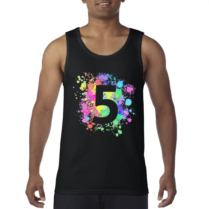 5th Birthday Paint Splashes Splatter Colorful Art Tank Top