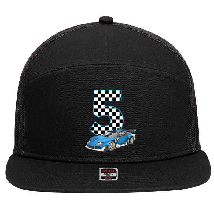 5th Birthday Racing Car 5 Year Old Gift 7 Panel Mesh Trucker Snapback Hat