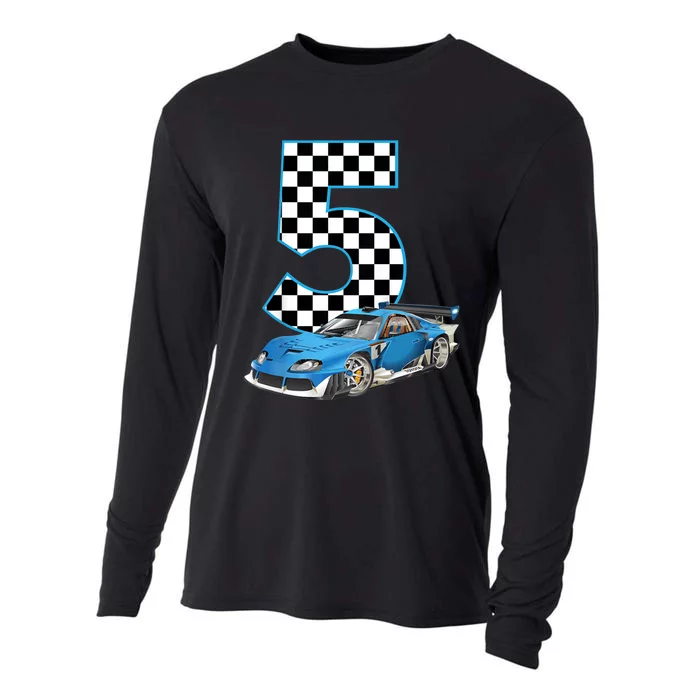 5th Birthday Racing Car 5 Year Old Gift Cooling Performance Long Sleeve Crew