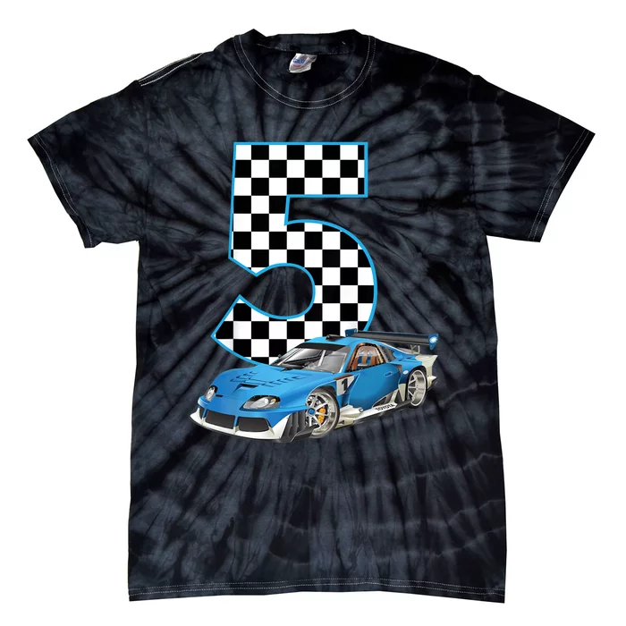 5th Birthday Racing Car 5 Year Old Gift Tie-Dye T-Shirt