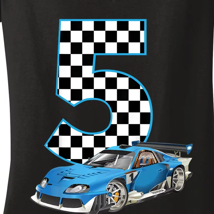 5th Birthday Racing Car 5 Year Old Gift Women's V-Neck T-Shirt