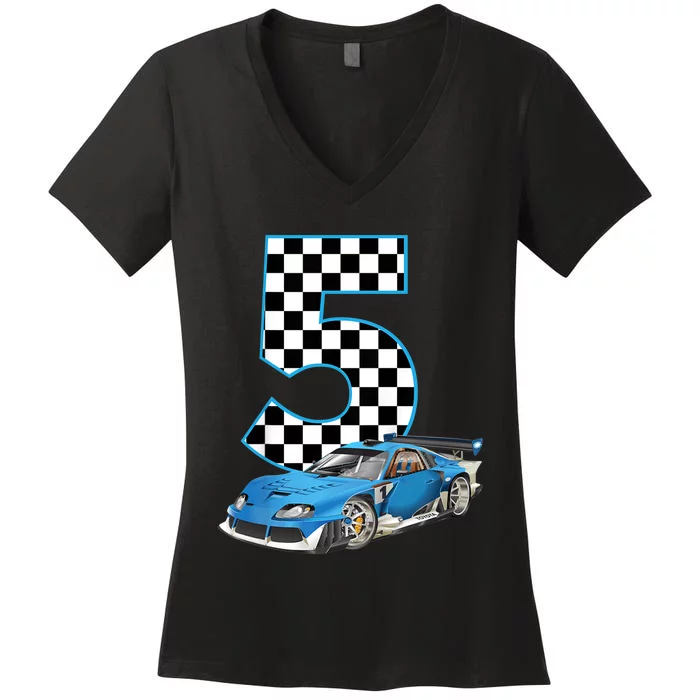 5th Birthday Racing Car 5 Year Old Gift Women's V-Neck T-Shirt