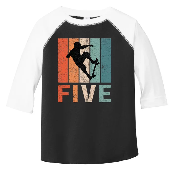 5th Birthday Retro Skateboard Skater 5 Years Old Toddler Fine Jersey T-Shirt