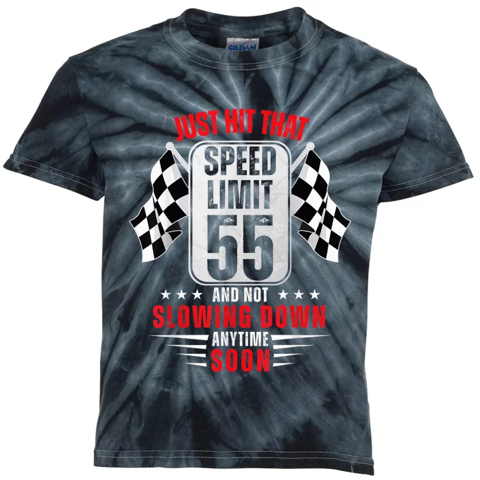 55th Birthday Speed Limit Sign 55 Years Old Funny Racing Kids Tie-Dye T-Shirt