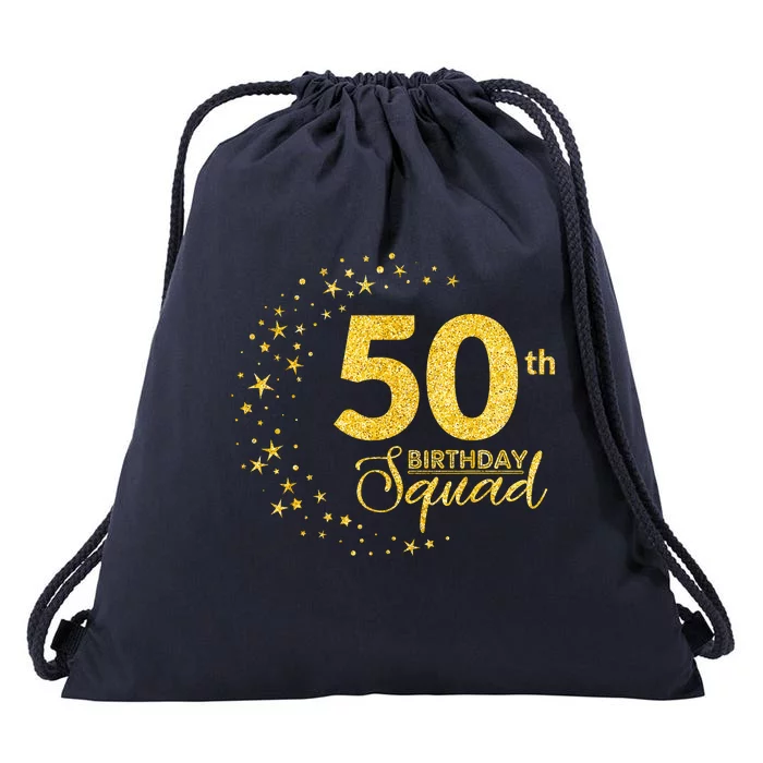 50th Birthday Squad Party 50 Years Old Yellow Gold Birthday Drawstring Bag