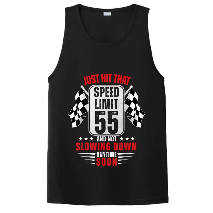 55th Birthday Speed Limit Sign 55 Years Old Funny Racing Performance Tank