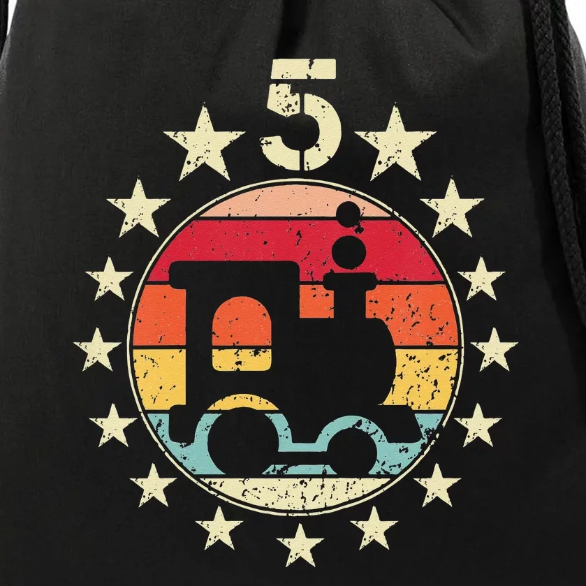 5th Birthday Train Fifth 5 Year Old Birthday Drawstring Bag