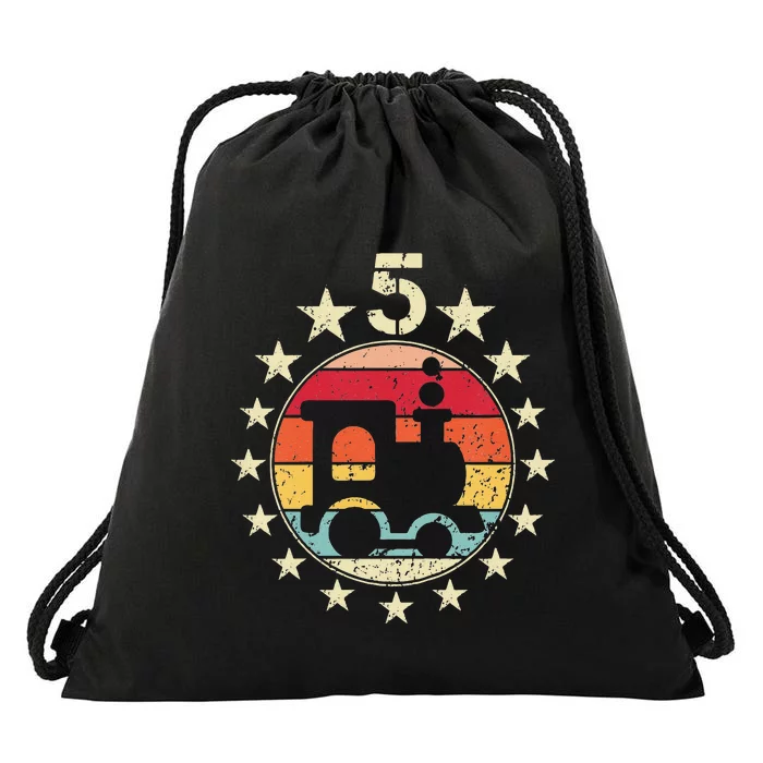 5th Birthday Train Fifth 5 Year Old Birthday Drawstring Bag