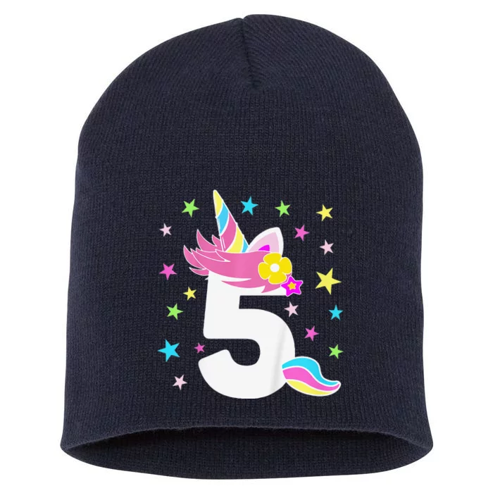 5th Birthday Unicorn Number 5 Year Old BDay Short Acrylic Beanie